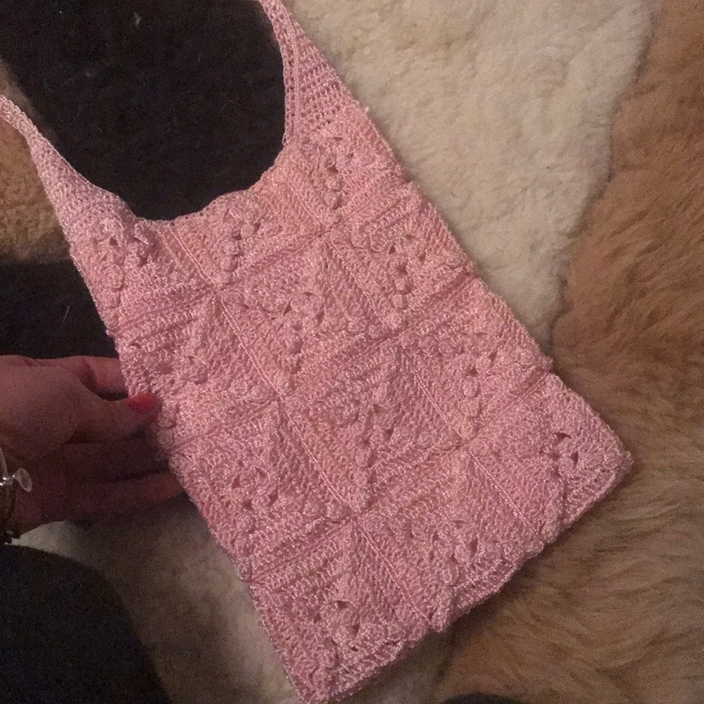 Super cute pink crochet crossbody purse